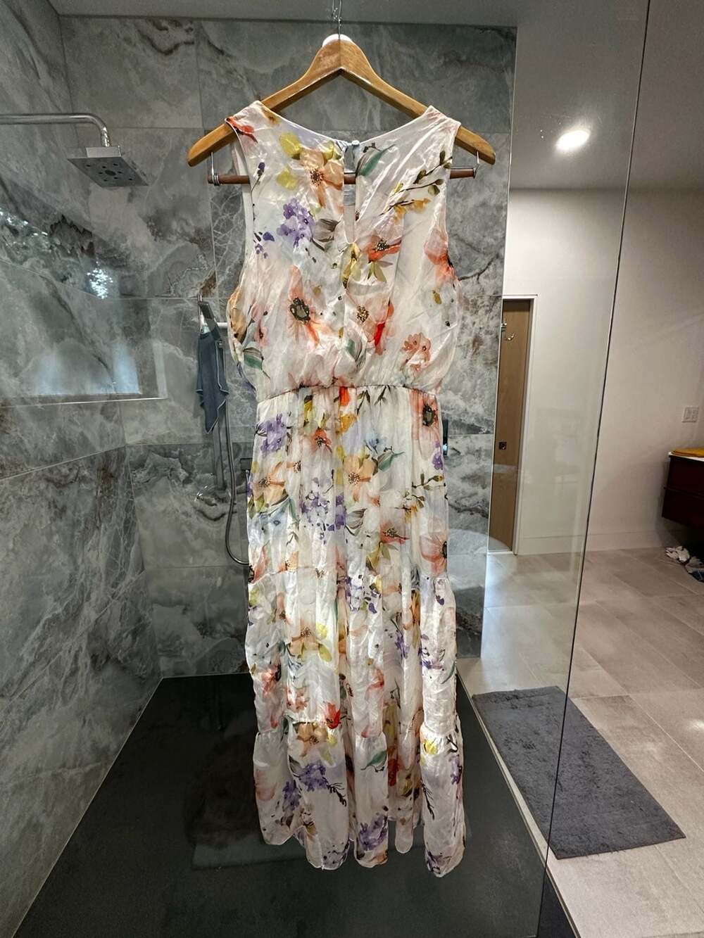 Lara G. Floral Print Silk Blend Tiered Sleeveless Maxi Dress